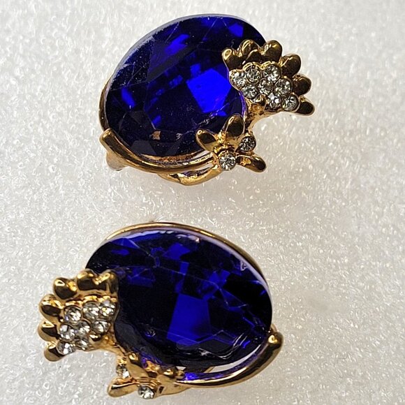 Oval Blue Fashion Crystal Faceted Earring - Picture 2 of 15